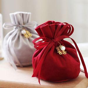 Bolsa de Terciopelo de Lujo con Cordón, Bolsas de Embalaje con Logotipo Personalizado, Bolsa para Joyería, Bolsa Redonda Pequeña para Dulces para Bodas - Product Image 4