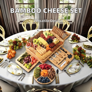 Ensemble de grandes planches multifonctionnelles à charcuterie <span class=keywords><strong>en</strong></span> <span class=keywords><strong>bois</strong></span> Ensemble de <span class=keywords><strong>planche</strong></span> à fromage et couteau de <span class=keywords><strong>cuisine</strong></span> <span class=keywords><strong>en</strong></span> bambou personnalisé avec tiroirs - Product Image 3