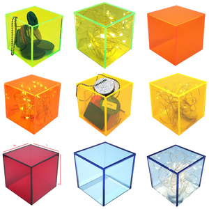 맞춤형 4x4x3 "다채로운 아크릴 디스플레이 사각 상자 이동식 뚜껑 Lucite 큐브 스탠드 케이스 Led 장식 보석 작은 항목 - Product Image 1