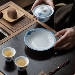Guanlan Porcelain Teapot Stand With Blue Floral Design For <b>Tea</b> <b>Set</b> Accessories Dehua Ceramic Traditional Style - Product Image 2