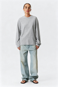 T-Shirt oversize in cotone 230G stile 100% Casual con Logo personalizzato stile t-Shirt traspirante primavera autunno t-Shirt a maniche lunghe da <span class=keywords><strong>donna</strong></span> - Product Image 3