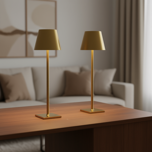 Lampe de table moderne dorée, grand abat-jour conique, corps en métal, commande tactile, éclairage de bureau LED sans fil, lumière chaude, durée de vie de 25 000 heures - Product Image 2