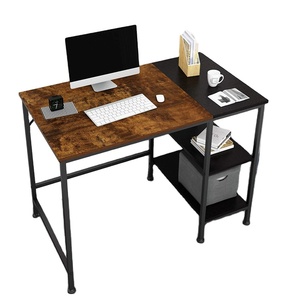 Home Office Computer Desk Small Study Writing Desk with Wooden Storage Shelf 2-Tier Industrial Morden Laptop Table