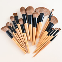 Ensemble de pinceaux de maquillage professionnels 18 pièces avec manche en bois naturel, kit complet pour fard à paupières, blush, fond de teint, anticernes, poudre