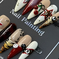 Faux ongles à presser faits main, longs, forme stiletto, en acrylique, motif cerise française, étoile, animal, pour doigts
