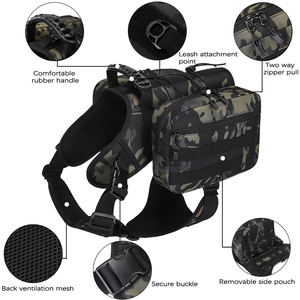 多機能ポリエステル製タクティカル大型犬用ハイキングハーネス、旅行やキャンプ用の取り外し可能なサドルバッグ付き - Product Image 6