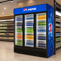 Équipement de réfrigération commerciale, réfrigérateur de présentation à 3 portes vitrées sur mesure pour supermarché, refroidisseur vertical pour boissons