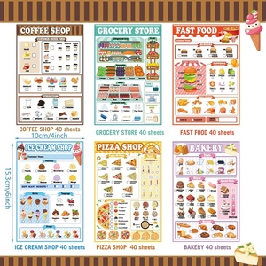 สมุดโน้ตสำหรับ<span class=keywords><strong>เด็ก</strong></span> 6 เล่มพร้อมไอคอนสีสันสดใสสำหรับเล่นบทบาทสมมติในธีมอาหาร ขนาด 4x6 นิ้ว 40 หน้าต่อเล่ม สำหรับใช้ที่บ้านและโรงเรียน - Product Image 3