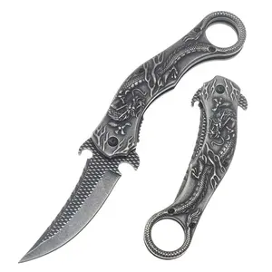 Stone Wash Stainless Steel 3D Dragon Folding Tactical Knife Outdoor Survival Hunting Knife Multi-Function EDC Camping Tool