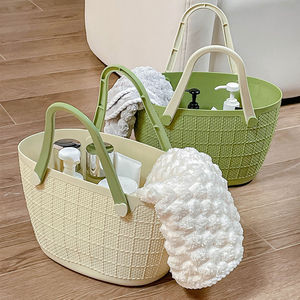 Portable <b>Shower</b> Basket Oval Plastic Storage Basket For Bathroom Toiletries And Change Of Clothes Minimalist Design - Product Image 1