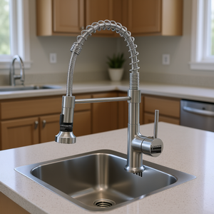 Grifo de Cocina Monomando con Rociador Extraíble, Acero Inoxidable 304, Cromado Pulido, Diseño Moderno, Montaje en Encimera, 1 Orificio - Product Image 2