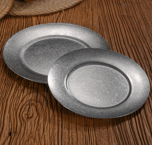 Assiette Ronde Vintage en Acier Inoxydable Vieilli, Style Industriel Rétro, pour Steak, Pâtes, Pain, <span class=keywords><strong>Restaurant</strong></span> Occidental - Product Image 4