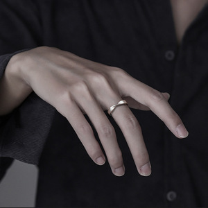 <b>Silver</b> Plated Men's <b>Ring</b> Geometric Wave Design <b>Plain</b> Band Open Pinky <b>Ring</b> Fashion Jewelry Gift For Men - Product Image 2