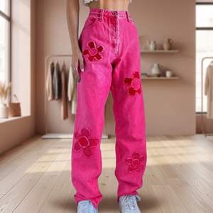 Women's Y2K Fashion High Waist Boyfriend Jeans 2XL Baggy Denim Pants Loose Fit Vintage Embroidered Flower Design Teen Girls - Product Image 2