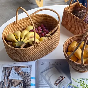 Vietnam Rattan Handheld Flower Arrangement Storage Basket Shopping Picnic Basket Storage Handheld Candy Snacks Fruit Basket