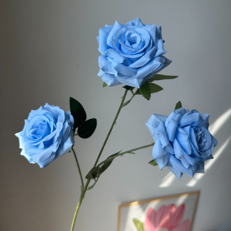 3 diamants [avec feuilles] rose bleu
