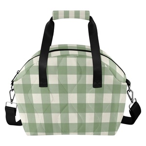 Aloha Collection Turquoise Palaka Design Reusable Insulated <b>Tote</b> Custom Print Quilted <b>Lunch</b> Cooler <b>Bag</b> for Adult Picnic Office - Product Image 1