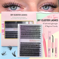 Kit de cils individuels en grappe DIY 0,07 mm courbure D, longueur 9-16 mm, 14 rangées, épais et volumineux, marque privée, vente en gros