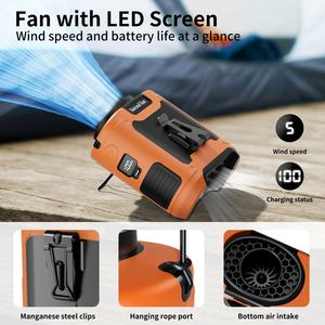 Socool 10000mAh Multifunction Outdoor <b>Fan</b> with Light Mini <b>Wearable</b> Clip Waist <b>Fan</b> Electric Adjustable Speed-for Outdoor Use - Product Image 2