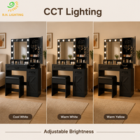 Table de maquillage Joystar noire avec miroir et tabouret, éclairage LED CCT à intensité variable, armoire de rangement latérale, ensemble coiffeuse