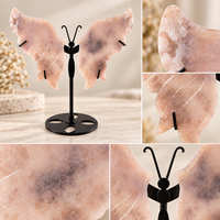 Support de présentation en cristal de 13 cm avec ailes de papillon en agate bleue Sakura, sculpture artisanale en pierre décorative pour la maison et le bureau