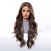 Perruque synthétique 13x6 Lace Frontal Body Wave, longue, ondulée, en fibre haute température, résistante à la chaleur, avec raie au milieu, effet volumineux, prête à porter