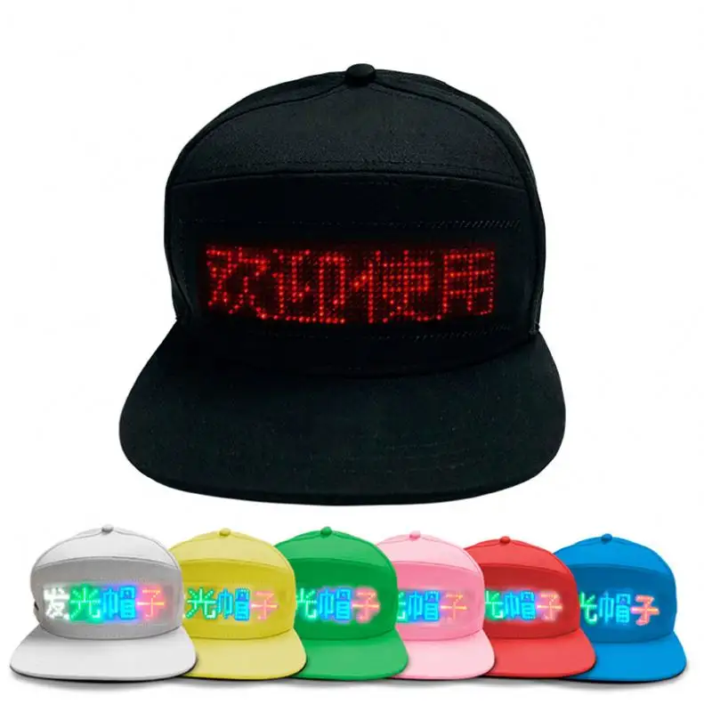 Gorra LED en varios idiomas, gorra de béisbol con mensaje de desplazamiento iluminado con pantalla LED recargable, gorra de sombrero LED programable con aplicación