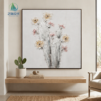 Art mural texturé de fleurs de cactus, peinture sur toile peinte à la main, œuvre d'art botanique abstraite moderne pour la décoration de la maison