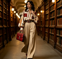 Ensemble deux pièces pour femmes, chemise à manches longues et pantalon large à taille haute, vêtements pour femmes pour le bureau, les soirées et les fêtes