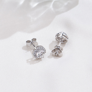 Boucles d'oreilles rondes en or blanc 9 carats avec diamants pour femmes Messi Jewelry MSE-906 - Product Image 2