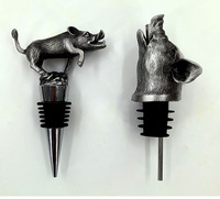 Venta al por mayor personalizado 3D diseño bronce gris Metal decoración tapón de botella Metal Animal cabeza de jabalí tapón de botella y vertedor de vino