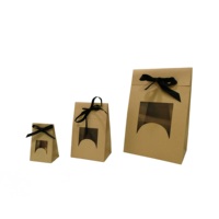 Sac cadeau en papier kraft écologique 350 g/m² avec nœud en ruban et fenêtre transparente, recyclable pour bijoux, montres et lunettes