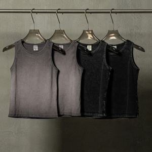 Fabricantes sin mangas de lavado ácido Vintage de verano informal con logotipo personalizado de peso pesado de alta calidad Moda callejera Mangas cortas para hombre - Product Image 1