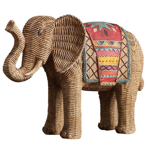 Woven <b>Elephant</b> Figurine Set 2Pcs Bohemian Style <b>Decor</b> For Living Room Resin Craft - Product Image 5