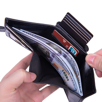 Dompet Kartu Multifungsi Tipis Kapasitas Besar Bahan Kulit PU Anti RFID Akses Mudah Model Pop Up dengan Kantong Koin