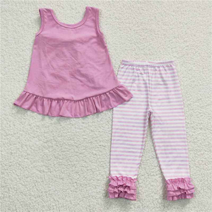 Conjunto de Ropa Casual para Bebé Niña, Ecológico, con Blusa sin Espalda con Lazo y Pantalones con Volantes a Rayas - Product Image 2