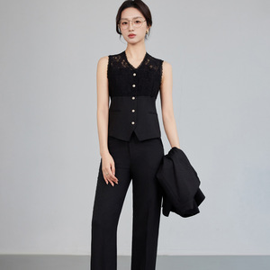 Women's Blue Three Piece Suit Set Three Quarter Sleeve Breathable Office Lady Work Wear - Product Image 5