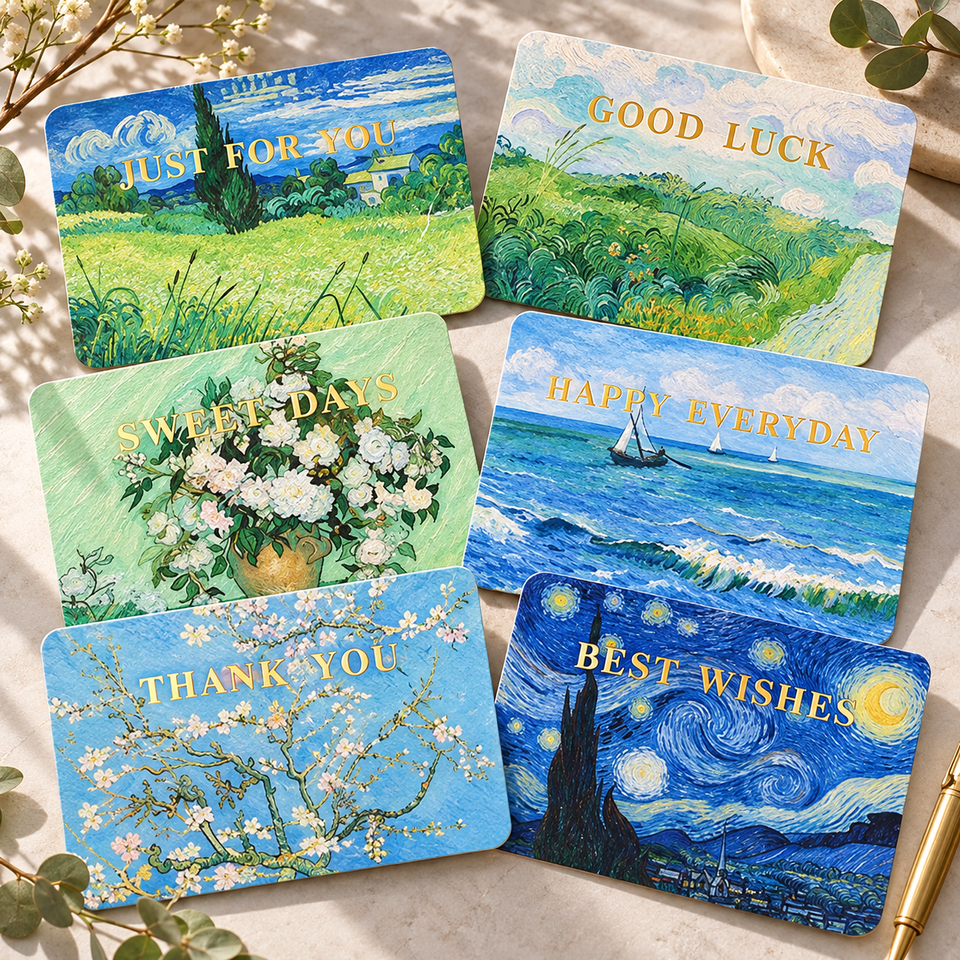 Famous Painting Thank You Wishes Cards, Starry Night Almond Blossom ...