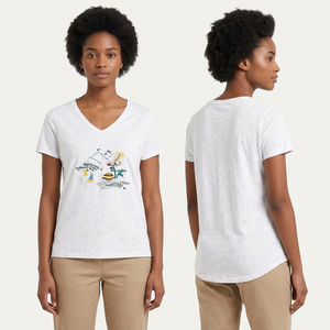 Womens V Neck T Shirt 180 GSM Cotton Polyester Neppy Jersey Short Sleeve Regular Fit Custom Logo - Product Image 2