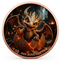 Pièce de monnaie en cuivre pur 999 de 5 oz, série Dragon qui brise la coquille, en relief 3D, couleur UV, édition collector colorée