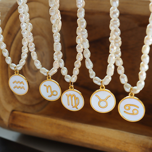 Horoscope <span class=keywords><strong>Astrologie</strong></span> 12 Zodiaque Collier Étanche 18 K Plaqué Or Bijoux Acier Inoxydable Zodiaque Bijoux pour Femmes - Product Image 1