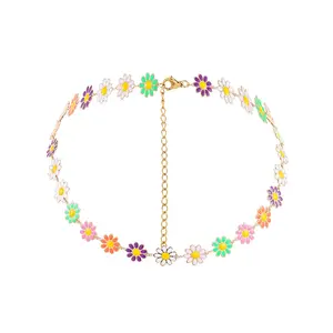 2022 new colorful little Daisy flowers clavicle chain female Bohemian style fashion jewelry necklace