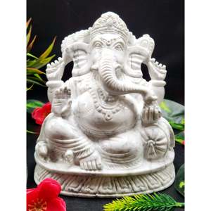 Cristal de howlita tallado a mano de Ganesh - Ídolo del Dios Ganesha - Escultura Murti en cristales - Reiki/Chakra/Cura - Product Image 1