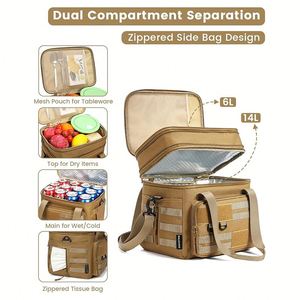 RALOHYEZ Tactical Insulated Cooler <b>Bag</b> With American Flag Patch Zipper Closure Oxford Cloth <b>Lunch</b> Box Keep <b>Cool</b> Outdoor Use - Product Image 4