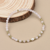 Bracelet Élastique en Perle de Riz d'Eau Douce Unique et Perles de Pierres Naturelles Facettées Rondes de 4mm (Tourmaline, Lapis, Améthyste, Quartz Rose)
