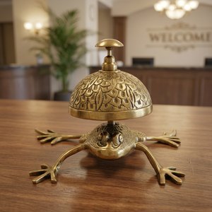 Cloche de bureau en laiton faite à la main, plaquée or, en métal poli, sonnette d'alerte pour la décoration de la maison ou du bureau - Product Image 2