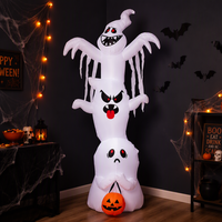 Kombo Labu dan Hantu Putih Tiup Halloween 2,4M dengan Lampu LED untuk Dekorasi Halaman yang Menyala