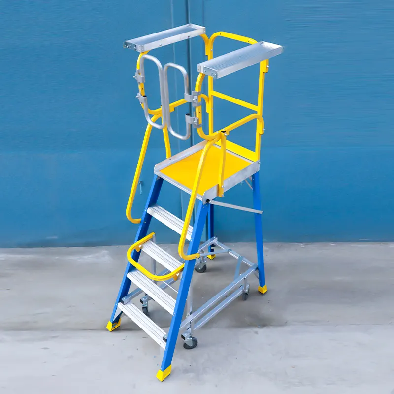Aluminium Industrial Step Ladder With Safety Handrail For Workshop Use