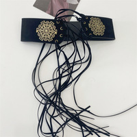 Ceinture décorative extensible en cuir noir pour femme avec boucle ardillon en cuivre, accessoire de mode pour robes et chemises