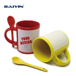 Baiyin colorido sublimación personalizada a todo Color taza de café 12oz cuchara insertar taza sublimación con cuchara